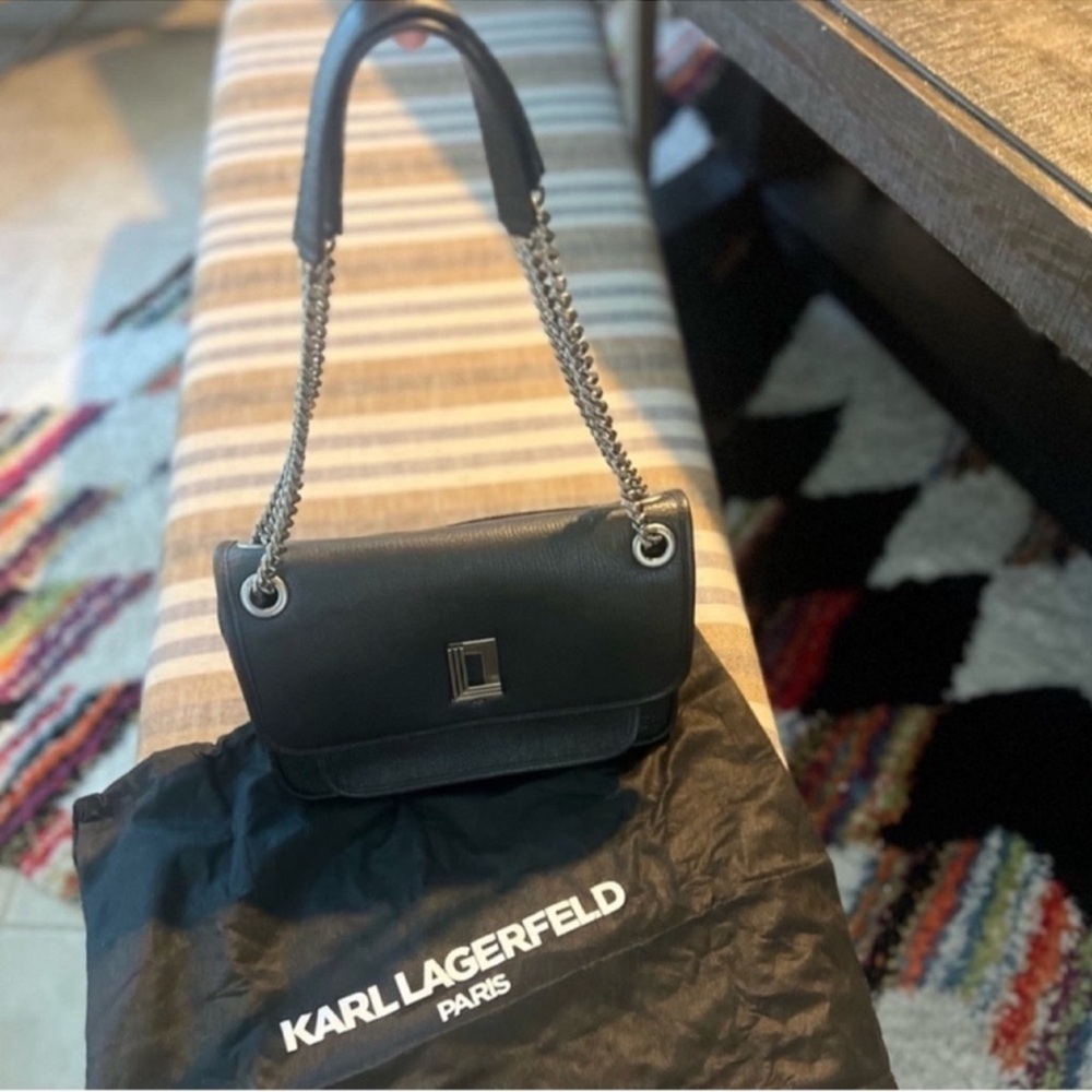 LIKE NEW! Karl Lagerfeld Lyon Black Leather Shoulder Bag satchel purse - Picture 7 of 16